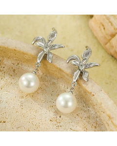 Steel Color Flower Pearl Earrings Gold-plated Stainless Steel Pendant Earrings 