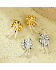 Wholesale Stainless Steel Earrings Flower Pearl Fringe Earrings 