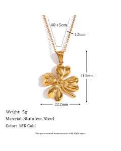Temperament Plated 18K Gold Flower Pendant Stainless Steel Necklace 