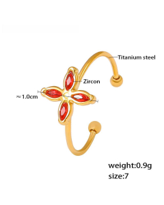 Four Petals Flower Inlay Zircon Pendant Necklace Wholesale Stainless Steel Open Ring -Ring-Red
