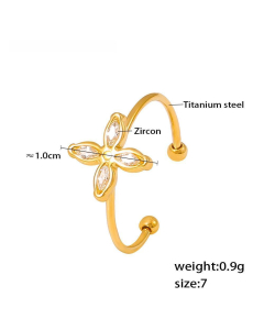 Four Petals Flower Inlay Zircon Pendant Necklace Wholesale Stainless Steel Open Ring -Ring-White
