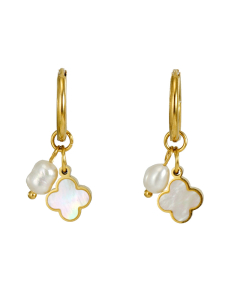 Wholesale Stainless Steel Earrings French Style High Quality Plated 18K Gold Pearl Shell Earrings