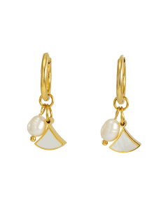 French Style High Quality Plated 18K Gold Pearl Shell Earrings Stainless Steel Earrings 