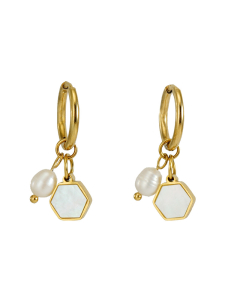 Fine Jewelry Plated 18K Gold Pearl Shell Earrings Stainless Steel Earrings 