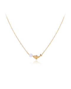 Ultra Fine Freshwater Pearl Small Dolphin Mini Whale Clavicle Chain Stainless Steel Necklace 