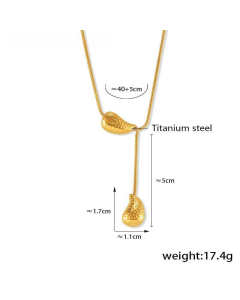 Fringe Water Drops Necklace Wholesale Stainless Steel Stacking Necklace-Gold Color-02
