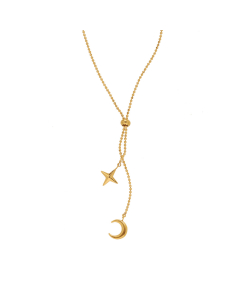 Popular Fringed Moon Star Plated Gold Necklace Stainless Steel Clavicle Chain 
