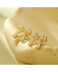 Sweet Full Diamond Bow Knot Stainless Steel Earrings