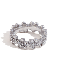 Steel Color Plated 18K Gold Full Diamond Inlaid Flower Stainless Steel Ring 