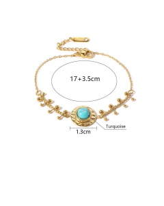 Natural Stone Geometric Circle Chain Stainless Steel Bracelet 