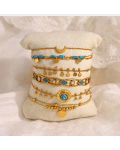 Wholesale Stainless Steel Bracelet Retro Niche Plated 18K Gold Natural Stone Geometric Circle Chain Bracelet