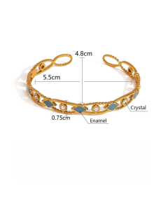 Retro Plated 18K Gold Natural Stone Geometric Stainless Steel Bangles