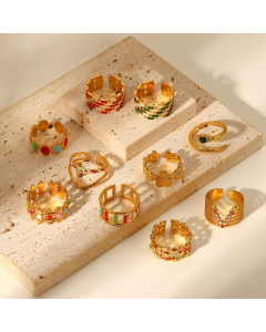 Wholesale Stainless Steel Ring INS Style 18K Gold Plated Women's Fashion Geometric Color Drop Oil Ring