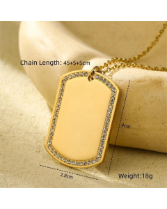 Fashion Square Diamond Inlaid Pendant Stainless Steel Necklace 