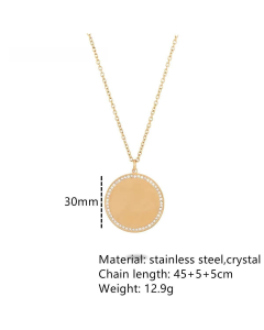 Niche Round Diamond Inlaid Pendant Stainless Steel Necklace 
