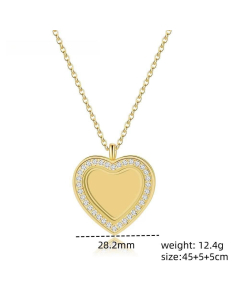 Fine Jewlery Heart Diamond Inlaid Pendant Stainless Steel Necklace 