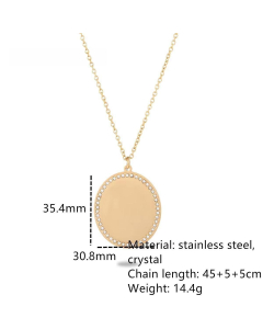 Simple Style Round Diamond Inlaid Pendant Stainless Steel Necklace 