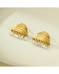 Gold Color Geometric Fringe Zircon Earrings Plated 18K Gold Stainless Steel Earrings 