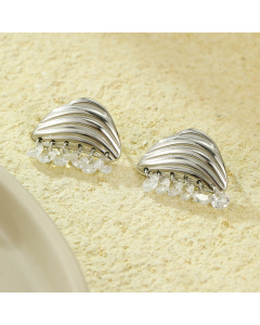 Steel Color Geometric Fringe Zircon Earrings Plated 18K Gold Stainless Steel Earrings 