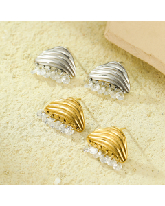 Wholesale Stainless Steel Earrings Geometric Fringe Zircon Earrings 
