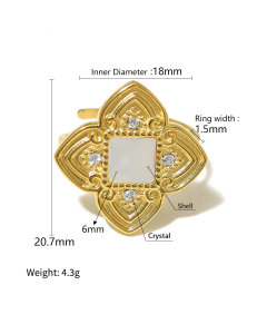 Fashion Plated 18K Gold Non-fading Geometric Opening Stainless Steel Ring 