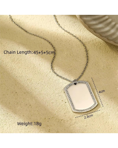 Casual Zircon Inlaid Gold-Plated Geometric Pendant Stainless Steel Necklace 
