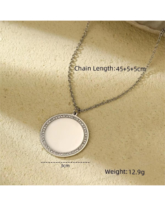 Fashion Zircon Inlaid Gold-Plated Geometric Pendant Stainless Steel Necklace 