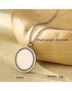 Minimalism Zircon Inlaid Gold-Plated Geometric Pendant Stainless Steel Necklace 