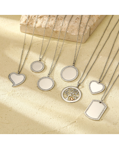 Wholesale Stainless Steel Necklace Fashion Minimalism Zircon Inlaid Gold-Plated Geometric Pendant Necklace