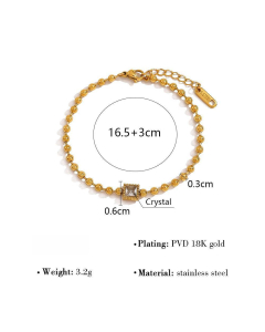 Fashion Square Diamond Inlaid Bracelet Stainless Steel Small Gold Bead Chain