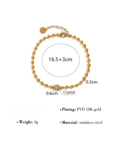 Non-fading Oval Diamond Inlaid Bracelet Stainless Steel Small Gold Bead Chain