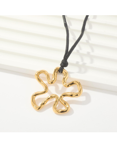 Hollowe Out Flower Pendant Necklace Stainless Steel Sweater Chain