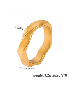Wholesale Stainless Steel Ring Zircon Ring Gold Plated Geometric Texture Design Sense Ring-Gold Color-01-6