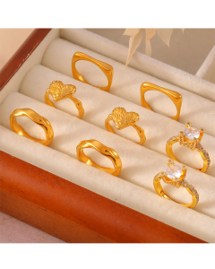 Wholesale Stainless Steel Ring Zircon Ring Gold Plated Geometric Texture Design Sense Ring