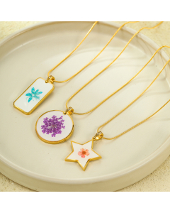 Wholesale Stainless Steel Geometric Necklace Minimalism Pentagram Square Round With Flower Pendant Necklace