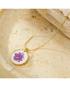 Round With Flower Pendant Stainless Steel Geometric Necklace 