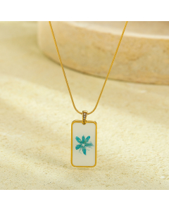 Square With Flower Pendant Stainless Steel Geometric Necklace 