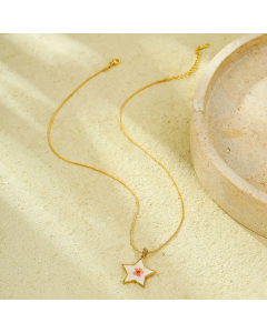 Pentagram With Flower Pendant Stainless Steel Geometric Necklace 