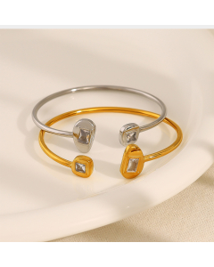 Wholesale Stainless Steel Bangles Geometric Zircon Inlaid Plated 18K Gold Bracelet