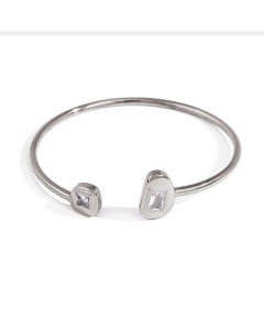Steel Color Geometric Zircon Inlaid Plated 18K Gold Stainless Steel Bangles 