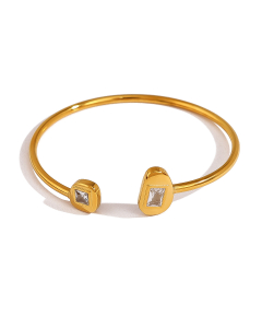 Gold Color Geometric Zircon Inlaid Plated 18K Gold Stainless Steel Bangles 