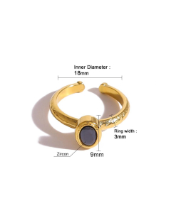 Black Zircon Inlaid Ring Plated Gold Stainless Steel Ring 