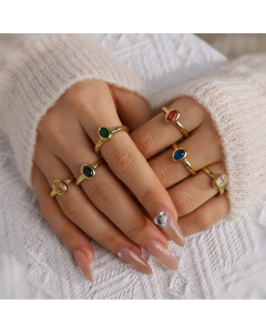 Wholesale Stainless Steel Ring Colorful Zircon Inlaid Ring 