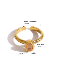 Orange Zircon Inlaid Ring Plated Gold Stainless Steel Ring 