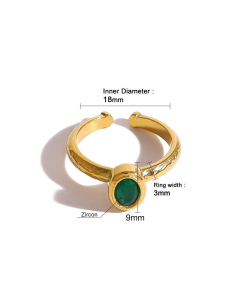 Green Zircon Inlaid Ring Plated Gold Stainless Steel Ring 