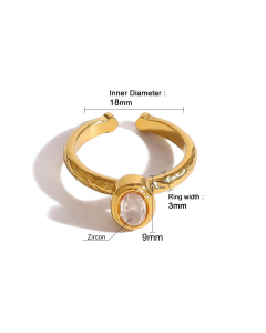 White Zircon Inlaid Ring Plated Gold Stainless Steel Ring 