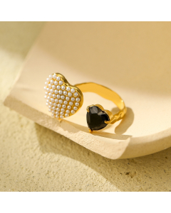 Light Luxury Love Zircon Pearl Inlaid Stainless Steel Ring