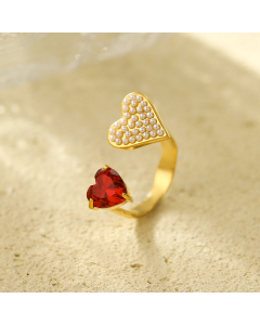 Light Luxury Love Zircon Pearl Inlaid Stainless Steel Ring