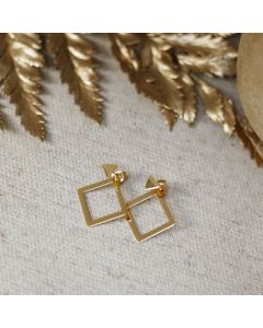 Fashion Minimalism Simple Style Geometry Square Round Back Hanging Earrings Plated 18K Gold Earrings 