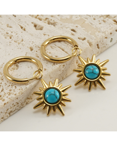 Fashion Vintage 18K Gold Geometry Blue Turquoise Inlaid Stainless Steel Earrings For Women